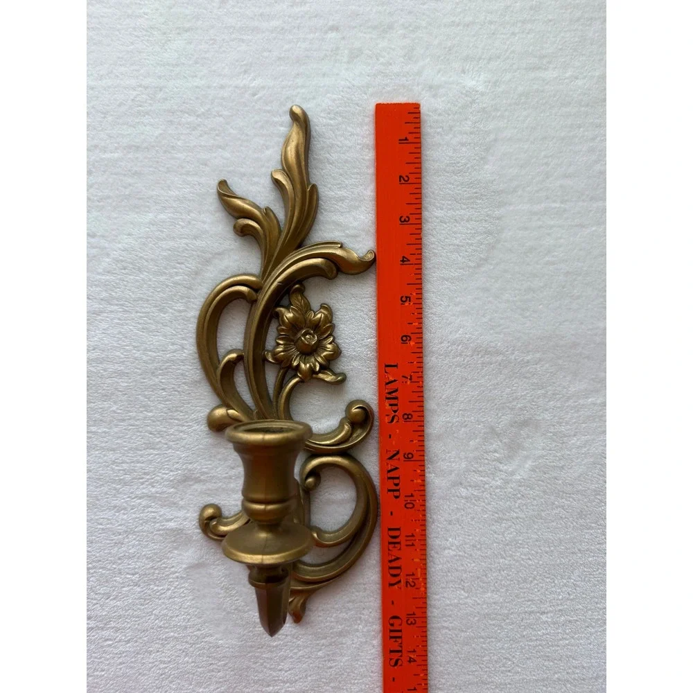 Vintage Syroco Resin Gold Wall Candle Sconce Hollywood Regency‎ Ornate Floral